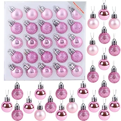 Image of Christmas Concepts® Pack of 25 25mm Mini Tree Baubles Shiny, Matte &amp; Glitter Decorated (Baby Pink)