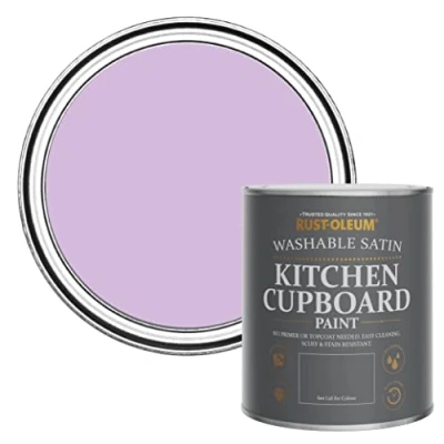 Image of Rust Oleum Purple Scrubbable Kitchen Cupboard Paint in Satin Finish Violet Macaroon 750ml