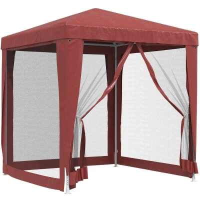 Image of vidaXL Party Tent with 4 Mesh Sidewalls Red 2x2 m HDPE