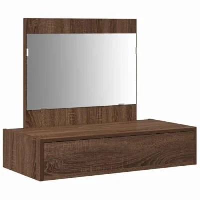 Image of vidaXL Solid Oak Dressing Table with Mirror Brown Rectangular Vanity Desk Storage Drawer for Bedroom 83x40x70 cm
