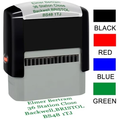 Image of Personalised Stamp Self Inking Custom 47x18mm Rubber Work Business Address Stamps Up to 4 Lines Color and Font Available