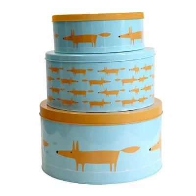 Image of Scion Living Mr Fox Cake Tins Set Of 3 Blue