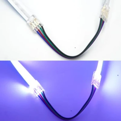 Image of Boarda RGB COB LED Strip Connector,10Pcs 4 Pin Connector, Transparent Gapless Connectors,Dual Ends Extension Connectors for 10mm Width Light (4P RGB, Dual Connector+Cable)