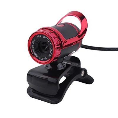 Image of Richer R Webcam Camera,360 Degree Adjustable Camera Web Cam with Built in Sound Absorption Microphone Clip On for PC,Compatible Windows XP/ Win2003/ Win7/ Win8 / Vista 32b(Red)