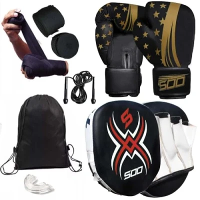 Image of Kids &amp; Youth Boxing Gloves and Focus Pads Set Children Hook Jab Target Mitts Punching Sparring Training for Junior Hand MMA, Muay Thai, Kickboxing, Karate (Black)