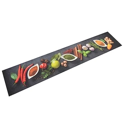 Image of vidaXL Kitchen Velvet Rug Machine Washable, Skid Resistant, Polyamide Spices Print Rectangular for Indoor and Outdoor 300x60 cm