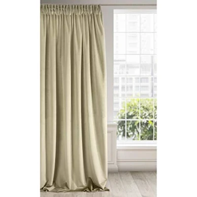 Image of Eurofirany Soft Plain Opaque Velvet Curtain with Rufflette Tape For Rail 1 Unit, Thick Fluffy Panel Drape Classic Glamour Elegant Living Room Bedroom, W55&#039;&#039; x L106&#039;&#039;, 140x270 cm, Beige