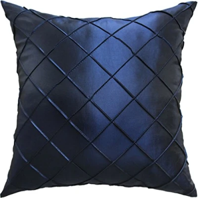 Image of SORRENTO Handcraft Diamond Pintuck Faux Silk Cushion Cover in deep blue Color 18&quot;*18&quot; p2825