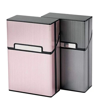Image of Sinzau Cigarette Case Aluminum for Whole Package Cigarettes 20 Pieces, Anti Extrusion, Splash Proof, 2 Pack (Grey &amp; Rose Red)