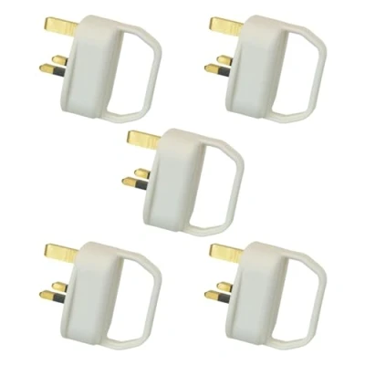 Image of Ex Pro Easy Pull Mains Plug Top 13A White Fused with Handle for Arthritis / Disability Weak Grip Elderly 5 Pack