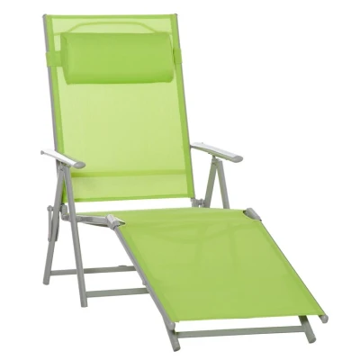 Image of Outsunny Steel Fabric Sun Lounger Outdoor Folding Chaise Lounge Chair Recliner with Portable Design &amp; 7 Adjustable Backrest Positions Green