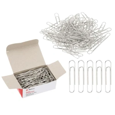 Image of M&amp;G 100pcs Paper Clip, 50mm Large Clip Metal Clips Rust Proof Strong Durable Bulk for Office, 1 Pack Carton, Silver Tone