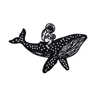 Image of Astronaut Riding a Whale Iron on Patch Space Patches, UFO Embroidery Patch, Alien NASA ironable for Trousers, Badge Denim Jackets Finally Home