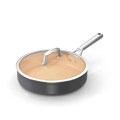 Image of Ninja Extended Life 26cm Ceramic Sauté Pan, Non Stick (No PFAs, PFOAs, Lead or Cadmium), Induction Compatible, Stainless Steel Handle, Oven Safe to 285C, Terracotta &amp; Grey, CW90126UK