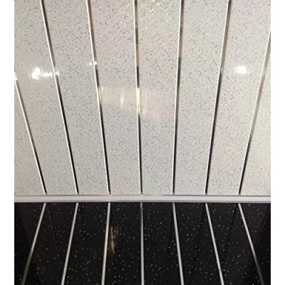 Image of Platinum White Sparkle Chrome Strip Wall Cladding Ceiling Kitchen Sparkly Diamond Effect Panels PVC Wet Bathroom (8 Pack)
