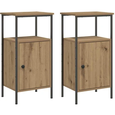 Image of vidaXL artisan oak engineered wood bedside tables/nightstands with storage shelf &amp; compartment, 41x31x80 cm, modern style for bedroom/living room