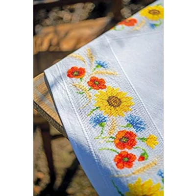 Image of Vervaco Counted Cross Stitch Tablecloth Wild Flowers Embroidery Complete Kit Adult Creative Home Decoration Manual Table Cadeou DIY Approx. 80 x cm