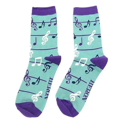 Image of Miss Sparrow Treble Clefs and Music Notes Green Mens Novelty Ankle Socks Adult One Size
