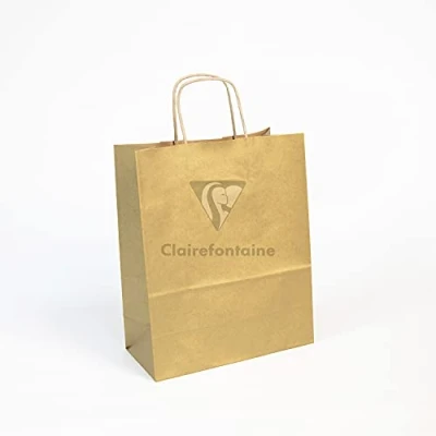 Image of Clairefontaine Ref 395705C Kraft Paper Bags to Decorate &amp; Customise ( Pack of 25) 22 x 10 29cm Size, 110gsm Paper, Plain Design Gold Colour