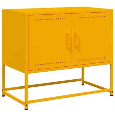 Image of vidaXL TV Cabinet Stand Unit Mustard Yellow Steel Entertainment Centre Industrial Style 68.5x39x60.5 cm With Storage