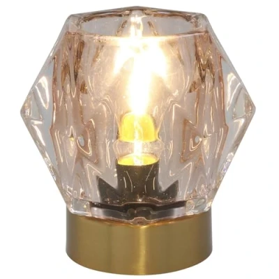 Image of Shudehill Giftware Luxe LED Unique Diamond Effect Glass Lamp with Brushed Gold Base Grey, Teal or Pink (Pink)