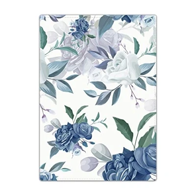 Image of Passport Holder Cover, PU Leather Travel Wallet Case Organiser for Passport, Business Cards, Credit Boarding Passes (Blue Flower)