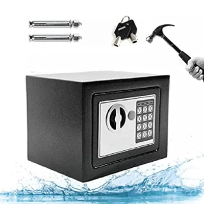 Image of Security Lock Safe Box, Portable Home Box for Storage Money, Document, Jewelry, Waterproof Cash Electronic Digital with Emergency Keys Security, 23x17x17cm, Black