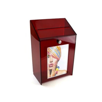 Image of Pos Display Shop Lockable Red Tinted Acrylic Collection Box/Comments Box/Feedback Box/Suggestion Box PDS9463 Tint