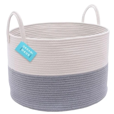 Image of OrganiHaus Kids Laundry Basket, Toy Basket for Bedroom, Baby Washing Woven Shoes, Large Storage Baskets, Blanket (50x33cm) Grey/White