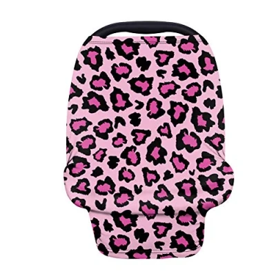 Image of Wanyint Hot Pink Leopard Animal Print Ultra Soft Stretchy Baby Car Seat Covers,Nursing Cover,Shopping Cart,High Chair,and Breastfeeding Cover