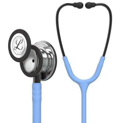 Image of 3M Littmann Classic III Monitoring Stethoscope, Mirror Chestpiece, Ceil Blue Tube, Smoke Stem and Headset, 27 inch, 5959