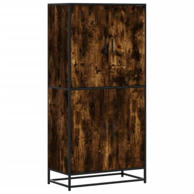 Image of vidaXL Smoked Oak Highboard Engineered Wood and Metal Storage Cabinet with Doors 68x35x139 cm
