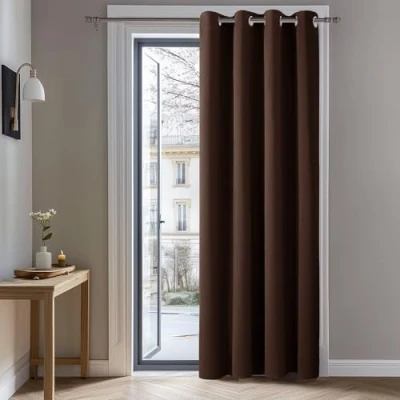 Image of Deconovo Door Curtain Thermal Home Decorative Solid Insulated Blackout Ring Top for Girls Bedroom 52&quot;x 84&quot; Chocolate 1 PANEL