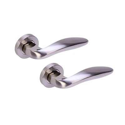 Image of HANDLEZONE® Lagus Lever On Round Rose Door Handles, Internal Passage Latch 1 Set Dual Finish Polished/Satin Nickel