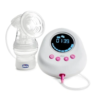 Image of Chicco Electric Breast Pump with Stimulation and Extraction Phases, 10 Intensity Levels, Comfortable Quick, Ergonomic Shape, Tilted Teat Leak proof Lid, White, 150 ml
