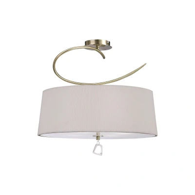 Image of Mara Semi Flush 4 Light E27 Round, Antique Brass With Ivory White Shade