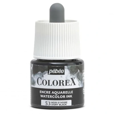 Image of Pébéo Colorex Ink 45 ml Ivory Black Watercolour Pebéo Velvety Multi Tool Drawing All Media