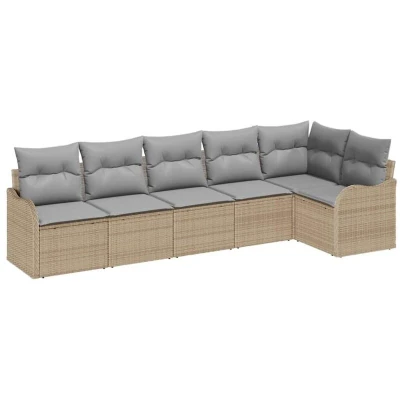 Image of vidaXL 6 Piece Garden Sofa Set with Cushions Beige Poly Rattan