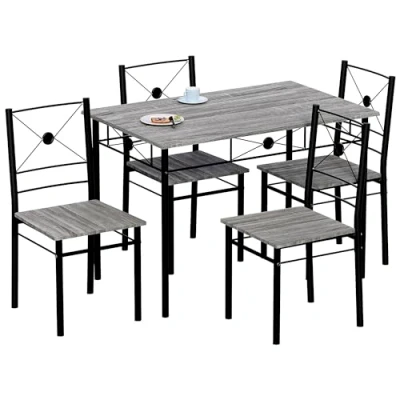 Image of Vida Designs Roslyn Dining Table and Chair Set, Kitchen Breakfast Modern Contemporary Furniture Set (Grey, 4 Seater)