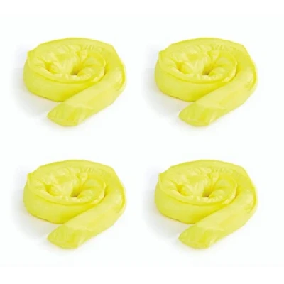 Image of Yellow Chemical Absorbent Sock Spills 1.2 Metre 1.2M x 76MM Spin Bound 16L Absorbency, Absorbs based liquids, Manufactured in UK, For Hazardous Liquid and Leaks