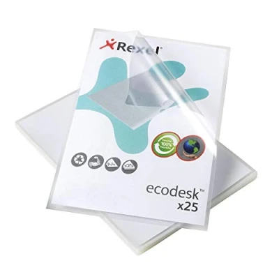 Image of Rexel Ecodesk A4 Plastic Punched Pocket Wallets Top and Side Opening, Pack of 25