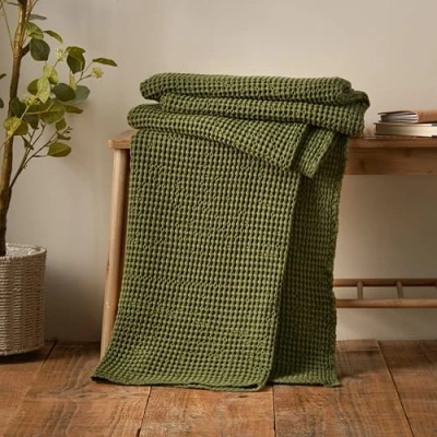 Image of Pineapple Elephant Jaipur Chunky Waffle Cotton 150x200cm Blanket Throw Olive Green