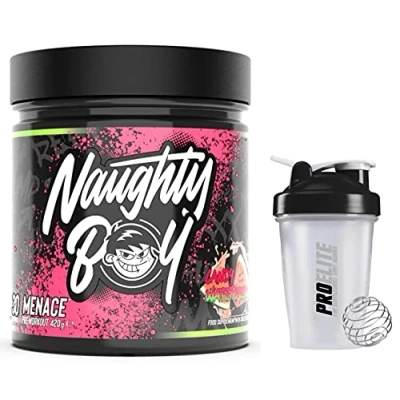 Image of Naughty Boy NaughtyBoy Pre Workout Menace 30 Servings PreWorkout Energy / Pump Focus Performance + PROELITE Shaker (Candy Watermelon)