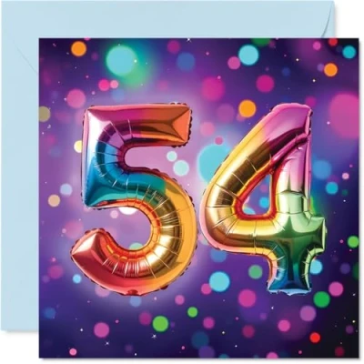 Image of 54th Birthday Cards for Men Women Rainbow Foil Balloon Happy Card 54 Year Old Man Woman Sister Wife Daughter Brother, 145mm Bday Greeting