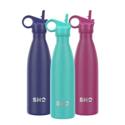 Image of SHO Stainless Steel Water Bottle with Straw and Screw Lid Leakproof, BPA Free, No Sweat, Vacuum Insulated Double Walled Metal Flask, 500ml Original 2.0 12 Hours Hot 24 Cold (500ml, Aqua)