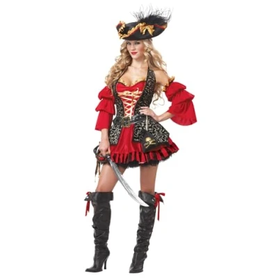 Image of California Costumes Women&#039;s Spanish Pirate Adult Sized Costume, Red, M UK