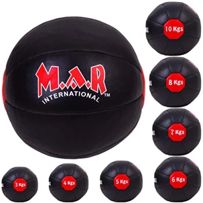 Image of MAR Genuine Leather Medicine Balls, Essential Home Gym Fitness Equipment for Abdominal Strength and Muscular Endurance Improvement, Workout Ball Exercise &amp; Training (4kg)