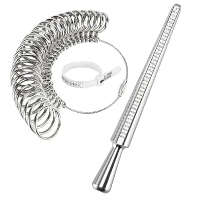 Image of Ring Sizer UK Measurement Tool, Aluminum Mandrel Dual Size Measuring Finger Gauge A Z Metal Steel Jewellery Tool Measure Scales Kit for Women Men Rings