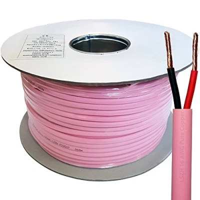 Image of Pink Low Smoke (LSZH/LSHF), Double Insulated Speaker Cable Reel 16AWG 1.5mm², PURE COPPER 100V Flex Audio Wire For Speakers &amp; Amplifiers/Amp (100m Cable)