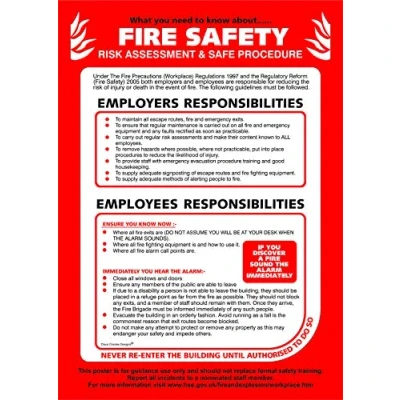 Image of FIRE safety POSTER A4 (297mm x 210mm) LAMINATED 400g The clearest Sign. Health and signs